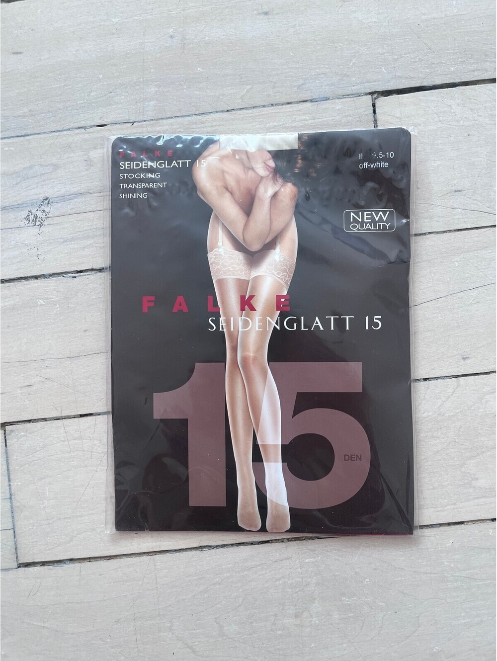 Falke Seidenglatt 15 Denier Transparent Stockings Off-White Size 8.5-10